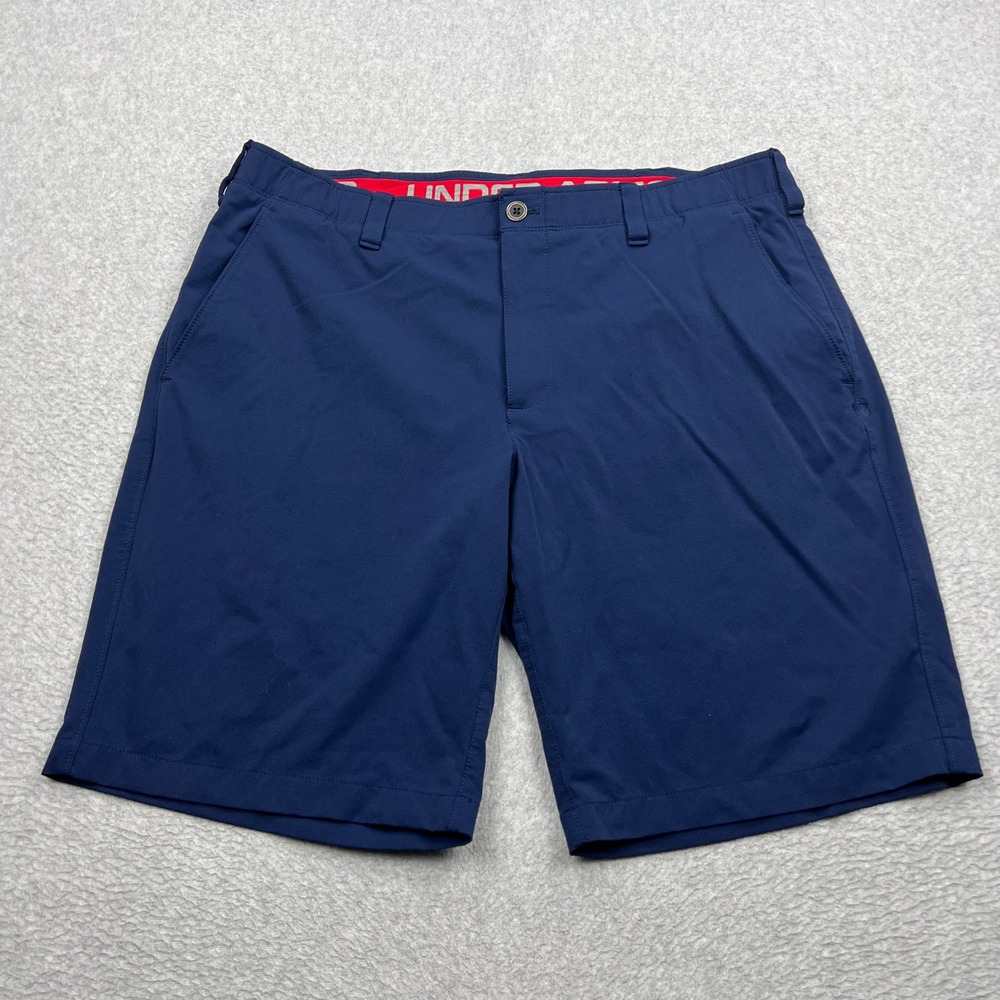 Under Armour Match Play Golf Shorts Mens 40 Blue HeatGear 11" Flat Front 1272862